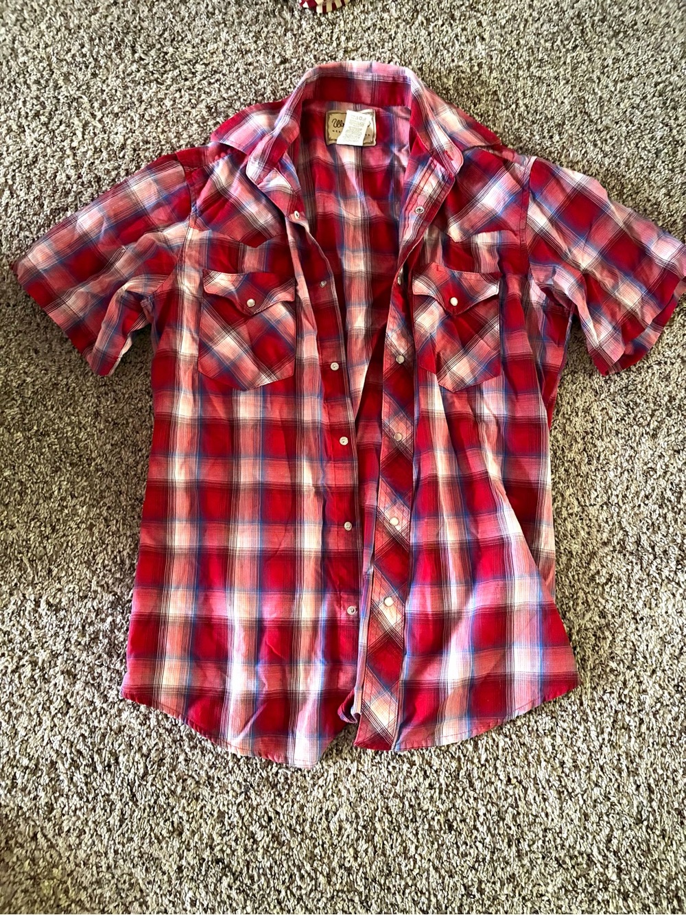 Wrangler Western Short Sleeve Snap Button Plaid Shirt Size M Red Blue